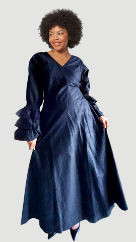 Solid Wrap Ruffle Sleeves Dress